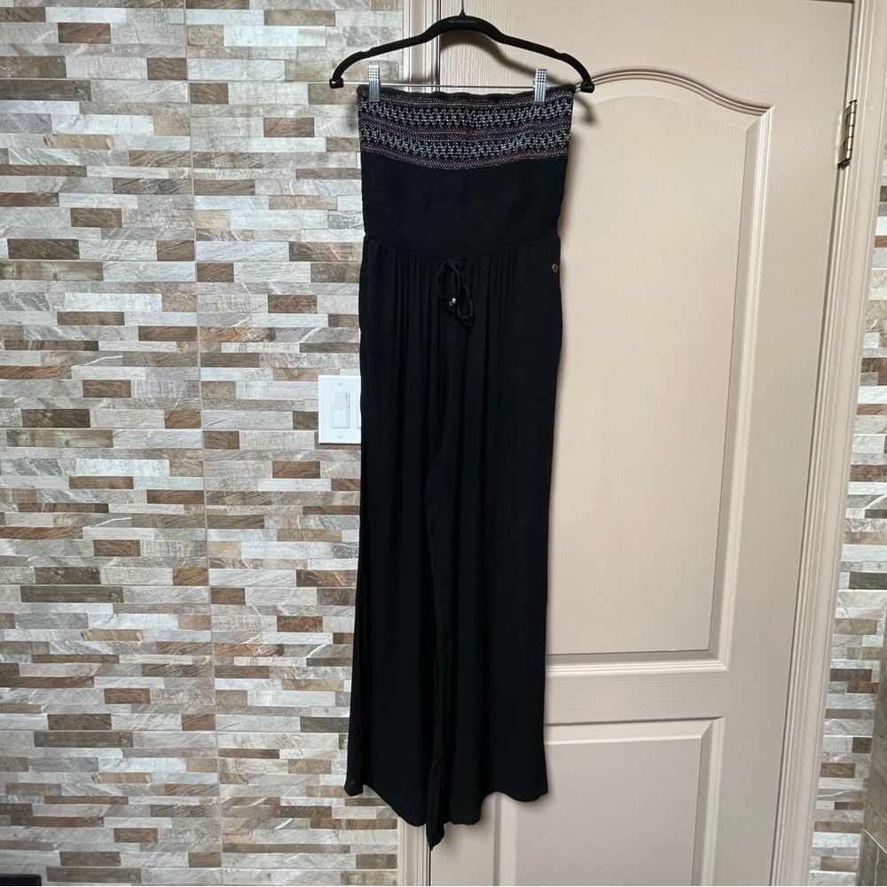 Superdry Black Strapless Wide-Leg Jumpsuit with Patterned Bodice - Picture 2 of 13